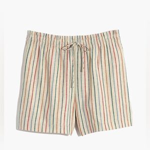 Madewell Linen Blend Drawstring Pull-On Shorts in Rainbow Stripe EUC Size Medium